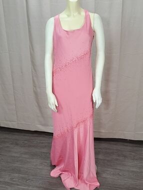 Elegant Pink Beaded Sleeveless Maxi Dress